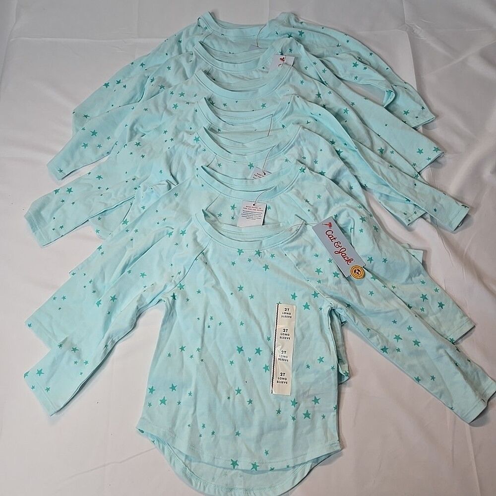 Cat & Jack Girls T Shirt Lot of 8 Kids Stars Tee Long Sleeve 2T-4T Blue Casual